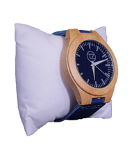 Load image into Gallery viewer, Timez Two | Waterproof Light Bamboo Watch | Blue Leather Band | TZ Lifestyle