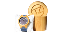 Load image into Gallery viewer, Timez Two | Waterproof Light Bamboo Watch | Blue Leather Band | TZ Lifestyle