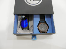 Load image into Gallery viewer, TZ LIFESTYLE | Little Gromm Essentials Pack | Kids Polarized Blue Floating Bamboo Sunglasses with Black Waterproof Wood Watch