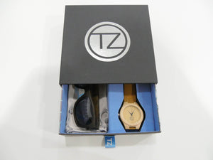 TZ LIFESTYLE | Deep Sea Essentials Pack | Black Floating Bamboo Sunglasses with Tan Waterproof Wood Watch
