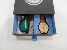 Load image into Gallery viewer, TZ LIFESTYLE | Boardwalk Essentials Pack | Polarized Green Floating Bamboo Sunglasses with Tan Waterproof Wood Watch