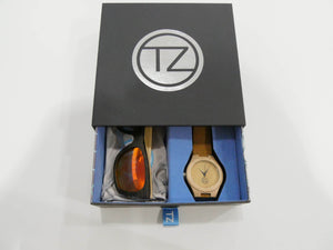 TZ LIFESTYLE | Cali Essentials Pack | Light Red Floating Bamboo Sunglasses with Tan Waterproof Wood Watch