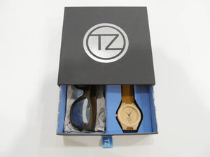 TZ LIFESTYLE | Glacier Essentials Pack | Polarized Mirrored Floating Bamboo Sunglasses with Tan Waterproof Wood Watch