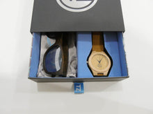 Load image into Gallery viewer, TZ LIFESTYLE | Glacier Essentials Pack | Polarized Mirrored Floating Bamboo Sunglasses with Tan Waterproof Wood Watch