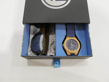 Load image into Gallery viewer, TZ LIFESTYLE | Glacier Essentials Pack | Polarized Mirrored Floating Bamboo Sunglasses with Blue Waterproof Wood Watch