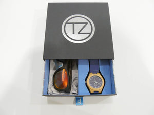 TZ LIFESTYLE | Volcanic Essentials Pack | Polarized Red Floating Bamboo Sunglasses with Blue Waterproof Wood Watch