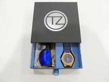 Load image into Gallery viewer, TZ LIFESTYLE | Seaside Essentials Pack | Polarized Blue Floating Bamboo Sunglasses with Blue Waterproof Wood Watch