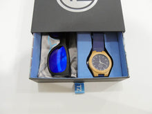 Load image into Gallery viewer, TZ LIFESTYLE | Seaside Essentials Pack | Polarized Blue Floating Bamboo Sunglasses with Blue Waterproof Wood Watch