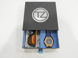 TZ LIFESTYLE | Cali Essentials Pack | Light Red Floating Bamboo Sunglasses with Blue Waterproof Wood Watch