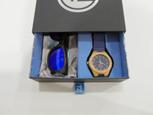 Load image into Gallery viewer, TZ LIFESTYLE | Little Gromm Essentials Pack | Kids Polarized Blue Floating Bamboo Sunglasses with Blue Waterproof Wood Watch