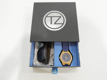 Load image into Gallery viewer, TZ LIFESTYLE | Deep Sea Essentials Pack | Black Floating Bamboo Sunglasses with Blue Waterproof Wood Watch
