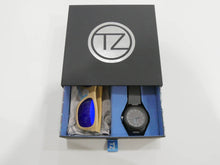 Load image into Gallery viewer, TZ LIFESTYLE | Catamaran Essentials Pack | Polarized Light Blue Floating Bamboo Sunglasses with Gray Waterproof Wood Watch