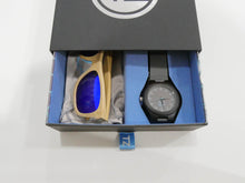 Load image into Gallery viewer, TZ LIFESTYLE | Catamaran Essentials Pack | Polarized Light Blue Floating Bamboo Sunglasses with Gray Waterproof Wood Watch