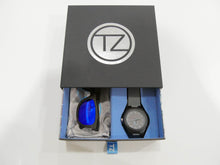 Load image into Gallery viewer, TZ LIFESTYLE | Little Gromm Essentials Pack | Kids Polarized Blue Floating Bamboo Sunglasses with Gray Waterproof Wood Watch