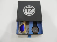 Load image into Gallery viewer, TZ LIFESTYLE | Catamaran Essentials Pack | Polarized Light Blue Floating Bamboo Sunglasses with Black Waterproof Wood Watch