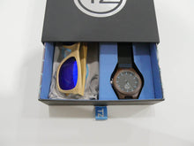 Load image into Gallery viewer, TZ LIFESTYLE | Catamaran Essentials Pack | Polarized Light Blue Floating Bamboo Sunglasses with Black Waterproof Wood Watch