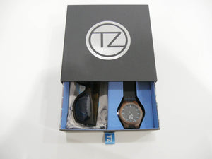 TZ LIFESTYLE | Deep Sea Essentials Pack | Black Floating Bamboo Sunglasses with Black Waterproof Wood Watch