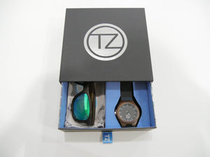 TZ LIFESTYLE | Boardwalk Essentials Pack | Polarized Green Floating Bamboo Sunglasses with Black Waterproof Wood Watch