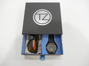 TZ LIFESTYLE | Volcanic Essentials Pack | Polarized Red Floating Bamboo Sunglasses with Black Waterproof Wood Watch