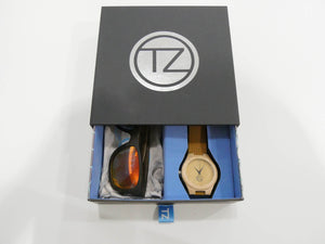 TZ LIFESTYLE | Volcanic Essentials Pack | Polarized Red Floating Bamboo Sunglasses with Tan Waterproof Wood Watch