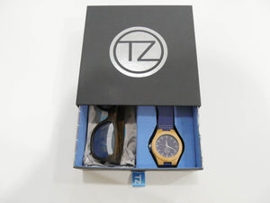 TZ LIFESTYLE | Glacier Essentials Pack | Polarized Mirrored Floating Bamboo Sunglasses with Blue Waterproof Wood Watch